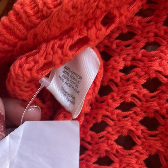 REBECCA TAYLOR SzM cotton blend cross back crop sweater coral orange NWT - Picture 4 of 7